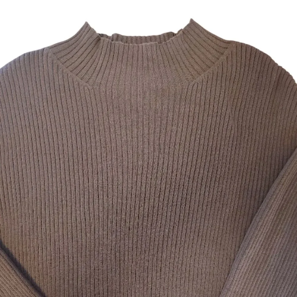 Nordstrom VTG 2004 Brown Ribbed 100% Cotton Mock Neck Sweater‎ Large